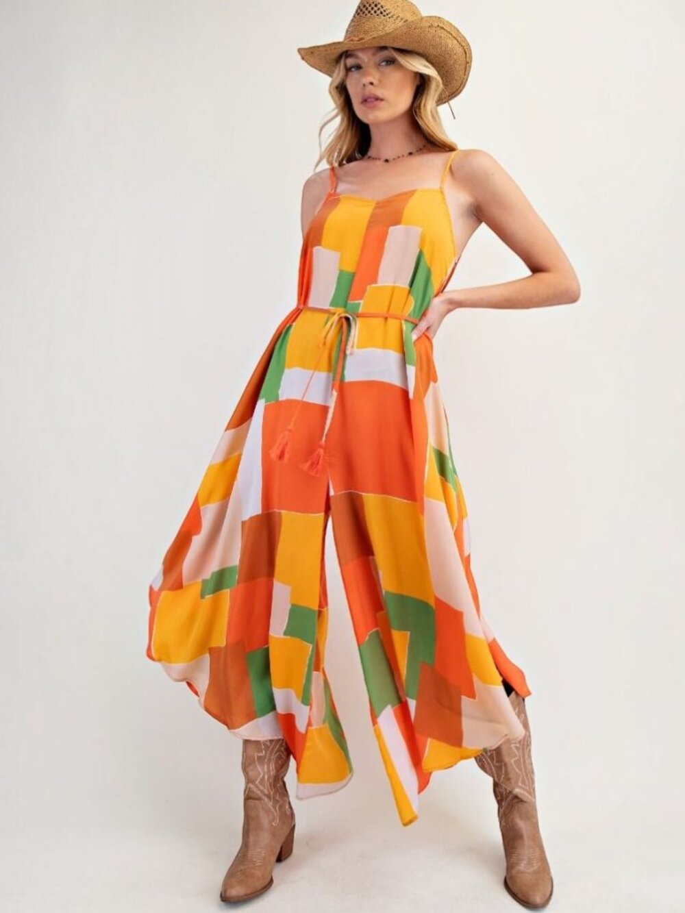 EASEL BOHO GEO PRINT MIRABELL SATIN JUMPSUIT NWT